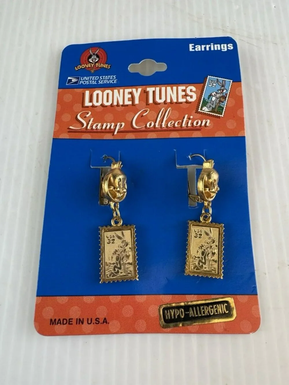 Vtg Earrings 1997 WARNER BROS USPS Bugs Bunny Looney Tunes Jewelry
